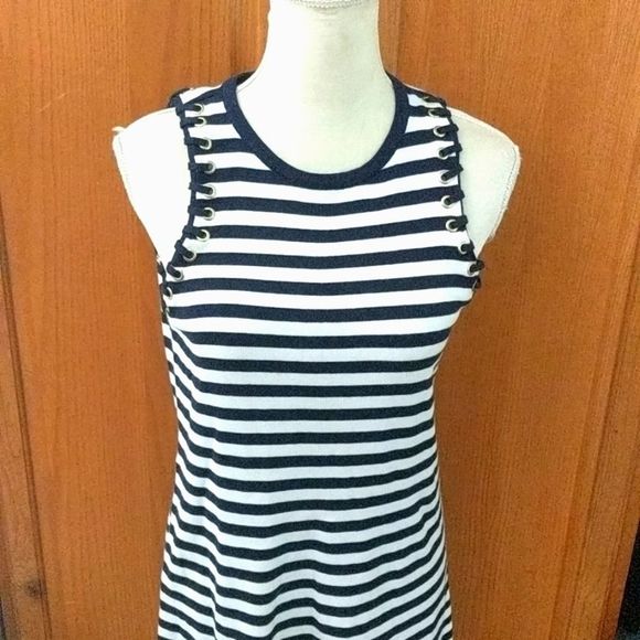 Michael Kors Sleeveless Sweater Dress, Size Small Striped Navy Blue grom… - Picture 1 of 6
